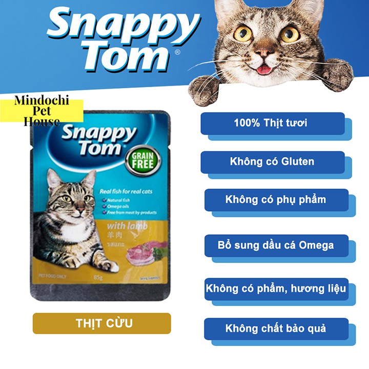 Combo 12 Gói Pate Snappy Tom Cho Mèo - Gói 85 Gram mix 4 Mùi Vị Hàng Nhập Khẩu