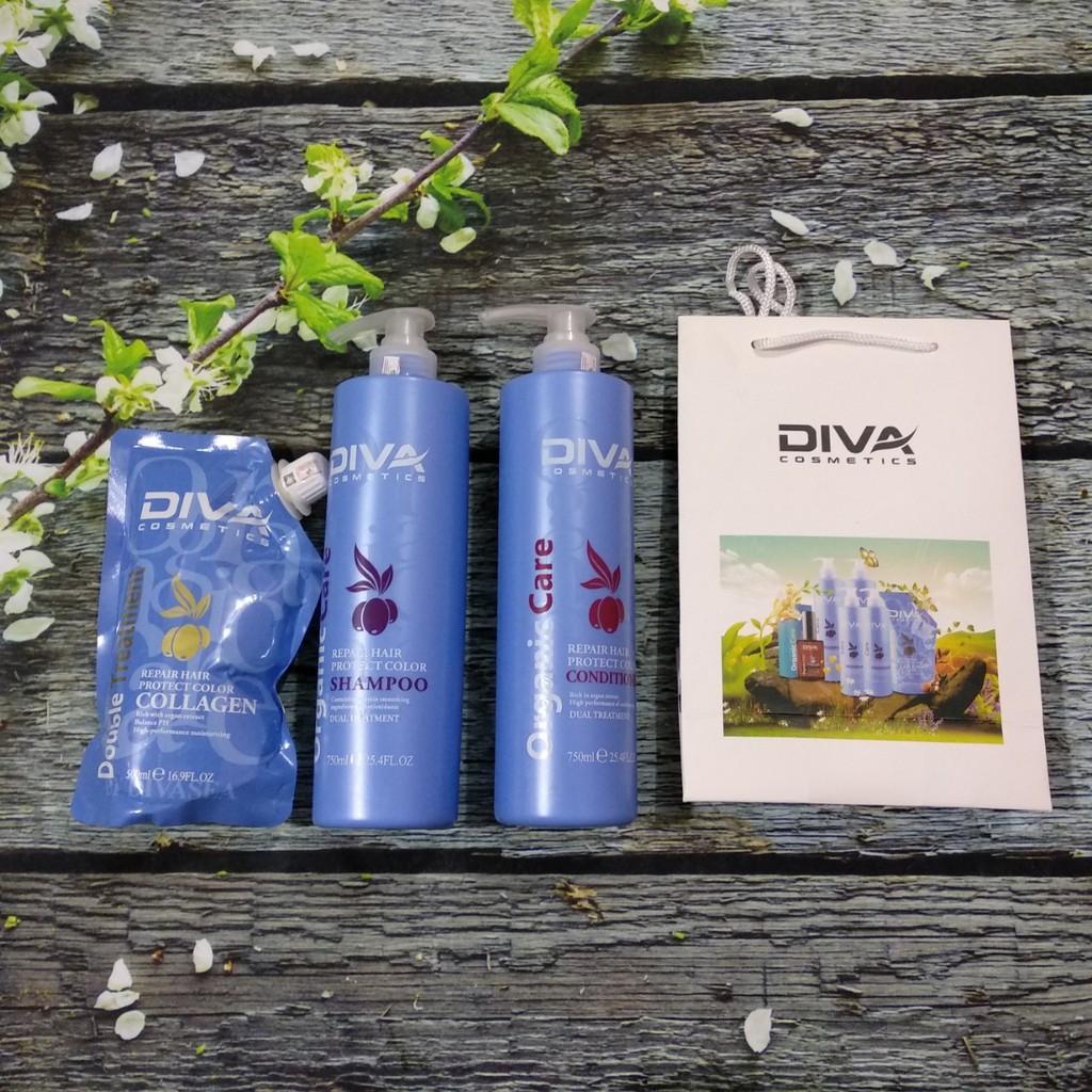 Bộ dầu gội xả Diva Argan MẪU MỚI 750mlx2 + Hấp Collagen 500ml