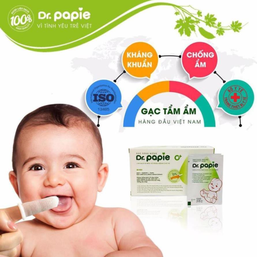 Gạc răng miệng Dr Papie sạch miệng hết miệng nấm ngừa sâu răng cho bé (Hộp 30 gói)