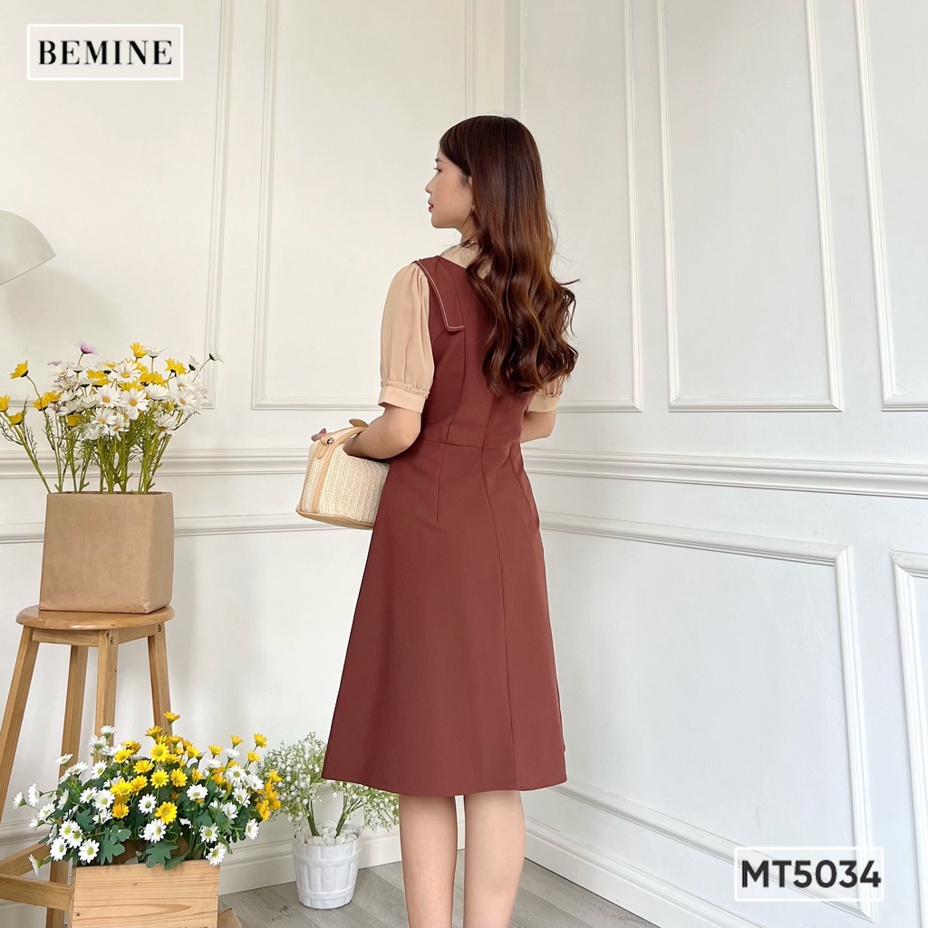 Đầm tay ngắn cổ phối nơ BEMINE MT5034NAU