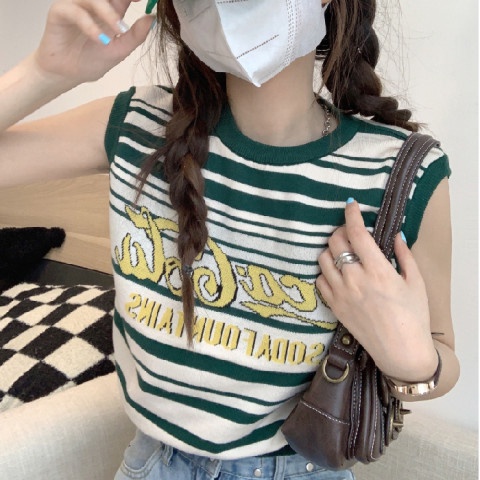 Áo kiểu ZHELIHANGFEI dệt kim sát nách thiết kế hở eo phong cách Mỹ trẻ trung thời trang