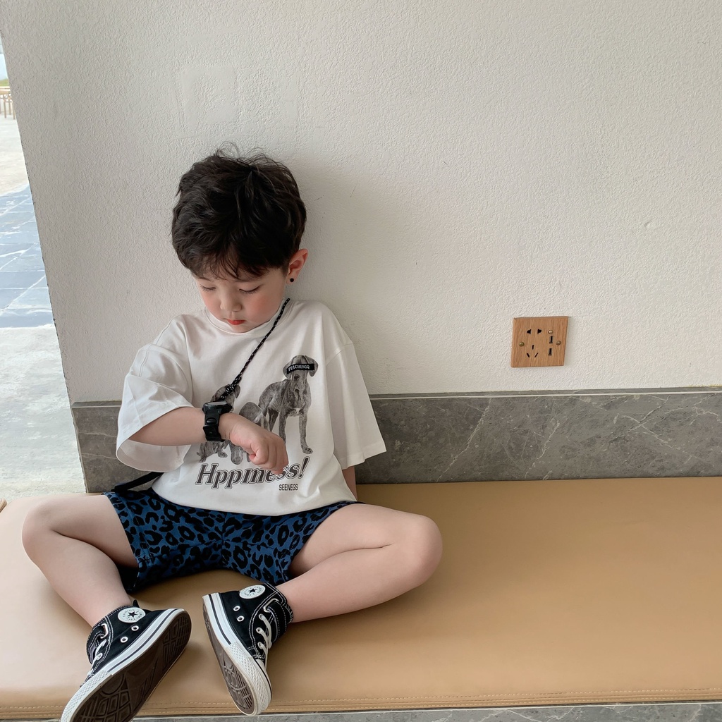 Áo thun cotton tay ngắn in hình cún con dễ thương thời trang mùa hè cho bé trai 2021