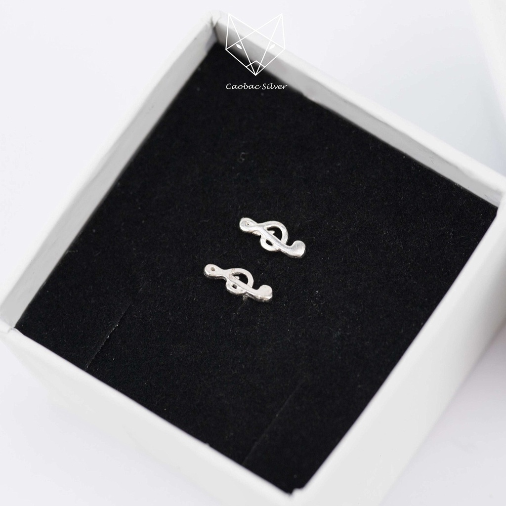 Khuyên Tai Bạc Ta CaoBac Silver Cho Nam Nữ Unisex Chốt Nụ Đơn Giản Trơn Không Đá Hình Nốt Nhạc