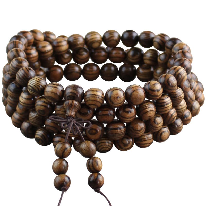 Vòng tay nam nữ 108 gỗ đàn hương da báo(6-8ly(