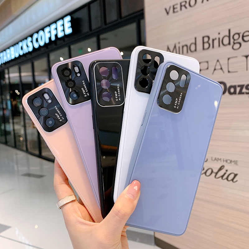 Ốp Điện Thoại Mặt Kính Cường Lực Cứng Viền Kim Loại Cho Oppo Reno 6 5 Pro Reno6 4g 5g