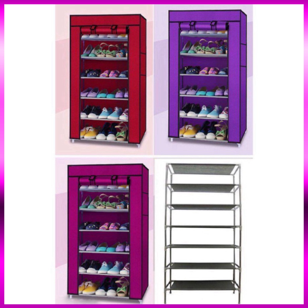 Tủ Để Giày Dép Thông Minh 7 Tầng 6 Ngăn, Tủ Vải Giày Dép Khung Inox Chắc Chắn Tặng Kèm Túi Đựng Giày