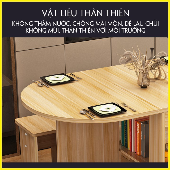 Bàn Ăn Gấp Gọn. Bàn Ăn Thông Minh Kèm 4 Ghế. Có Ngăn Chứa Đồ.
