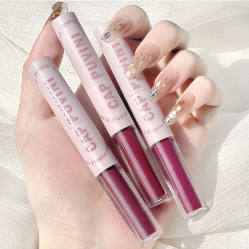 Cappuvini Son dưỡng môi không thấm nước Son tint vui nhộn hai đầu tráng men môi học sinh gương làm đẹp gương nước ánh sáng son môi trang điểm giá trị cao