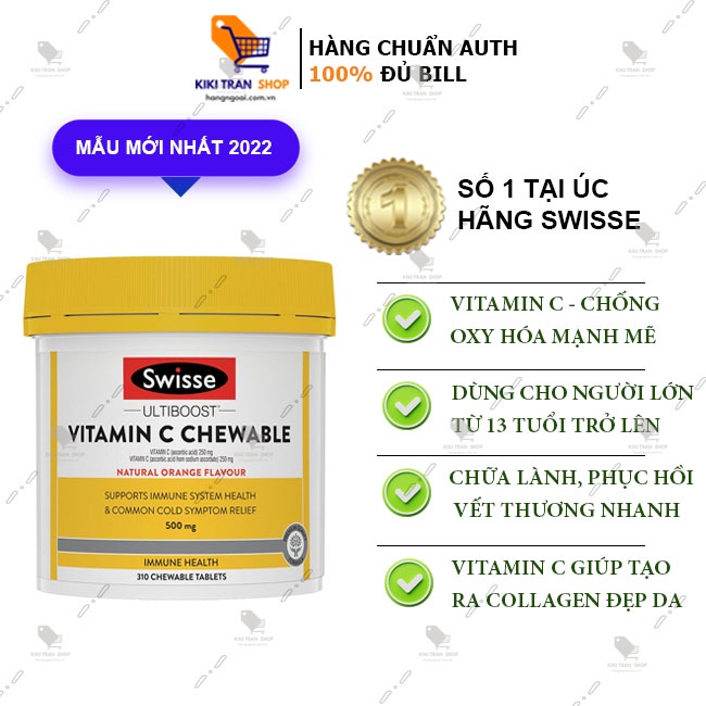 Viên ngậm vitamin C hãng Swisse Vitamin C 500mg 310 Chewable Viên - tăng cường đề kháng tốt vị cam - của Úc