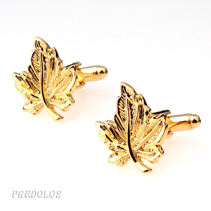 [Predolo2] Khuy Măng Sét Hình Lá Phong Mạ Vàng Cho Nam Giới