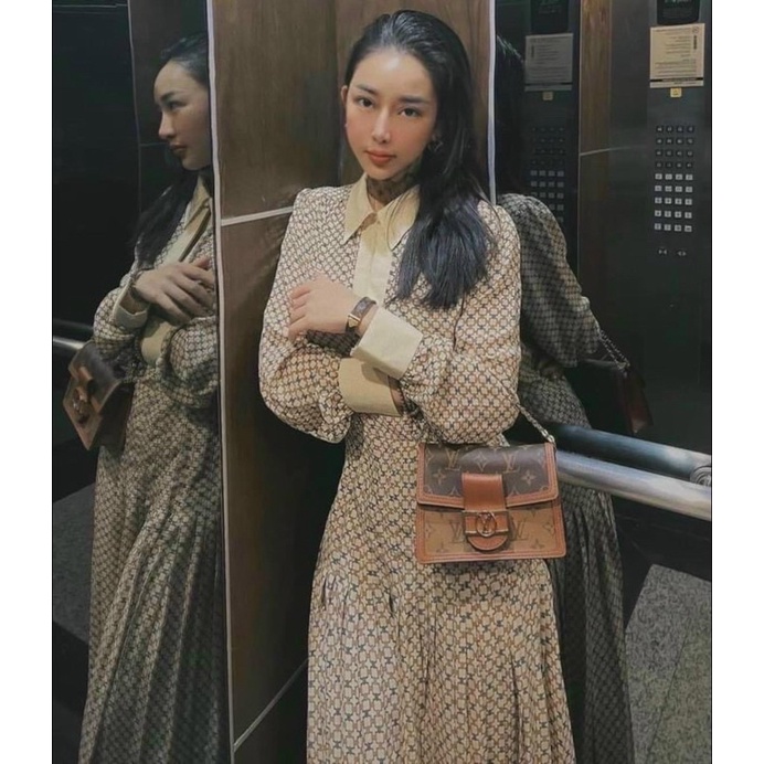 Túi xách Lv dauphine kẹp nách 2 ngăn 2 dây nút size 20 fullbox nam châm bill - Loại Đẹp da mềm mướt