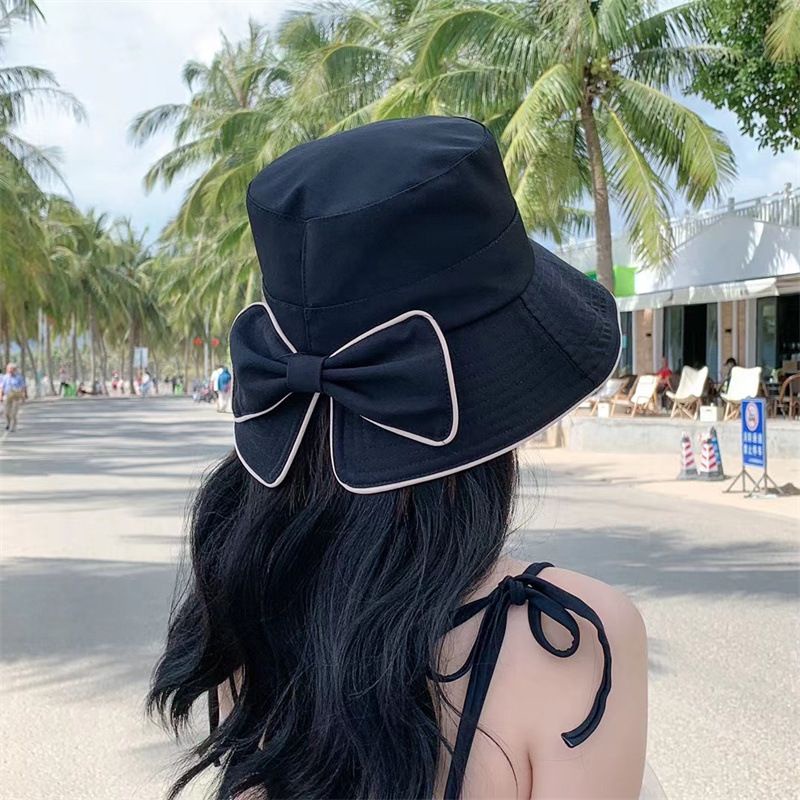 Nón  Vải Chống Nắng Đi Biển Nơ To Viền Chỉ