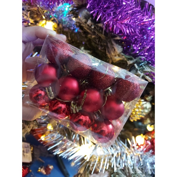 Set 24 trái châu mini trang trí cây thông