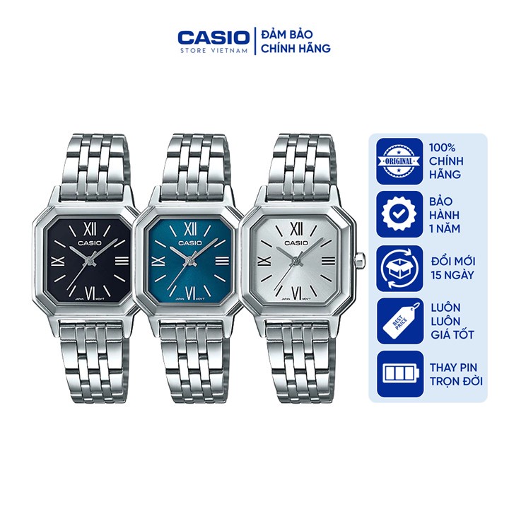 Đồng hồ Nữ Casio LTP-E169D, đồng hồ chính hãng, dây thép không gỉ - mặt vuông - size nhỏ cho nữ