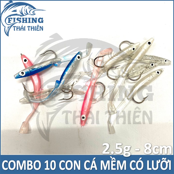 Combo 10 con mồi mềm có lưỡi câu cá lóc, chẽm, tráp, mú, vược