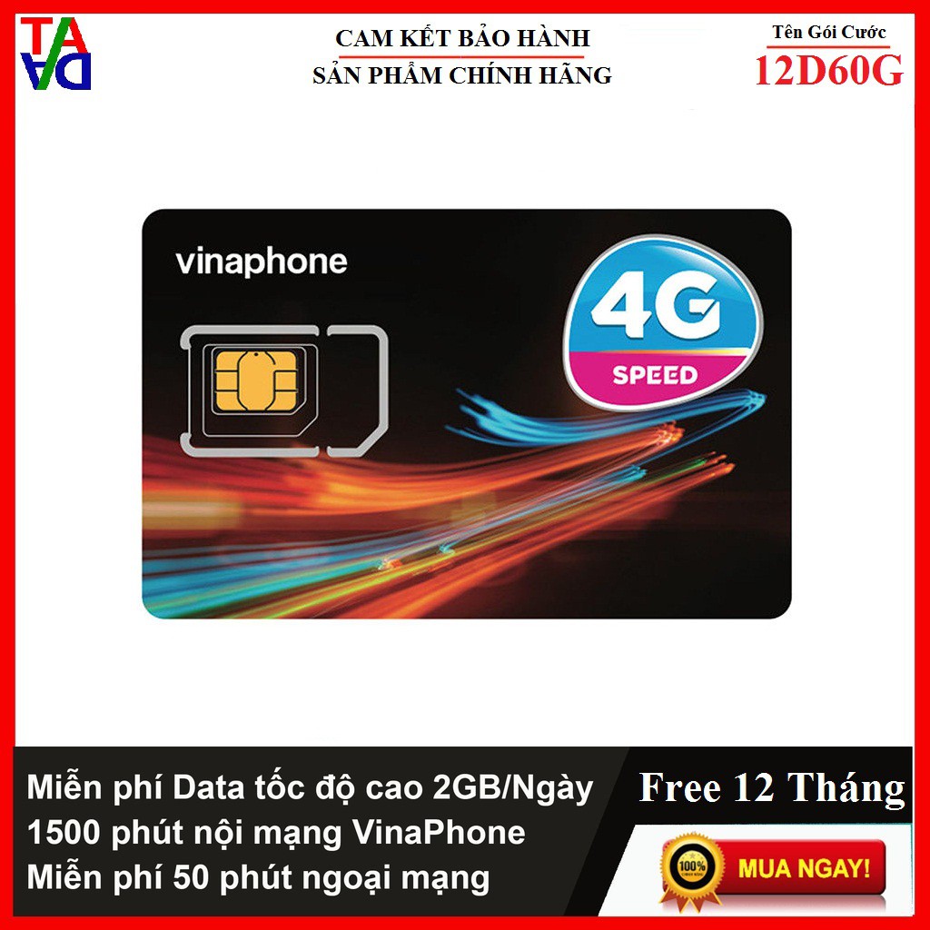 {Trọn Gói 1 Năm} SIM VINAPHONE D60G/VD89 Tặng 2GB/ngày, 1500 Phút Nội Mạng/Tháng, 50 Phút Ngoại Mạng/Tháng