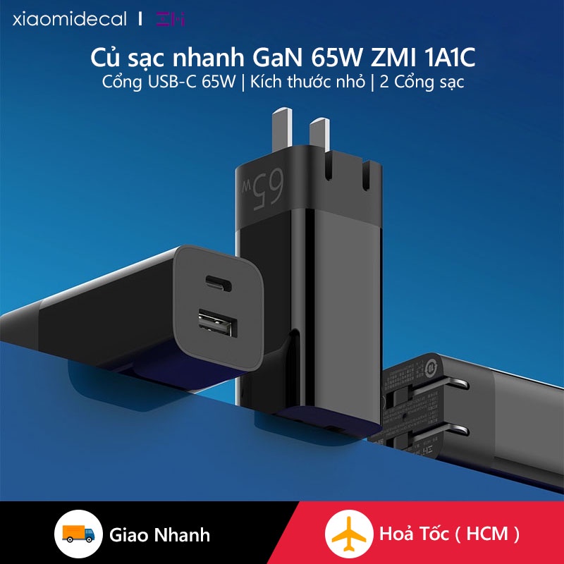 Bộ sạc nhanh GaN 65W ZMI 1A1C, Hỗ trợ MacBook Pro/Switch/iPad/iPhone/Mix 4
