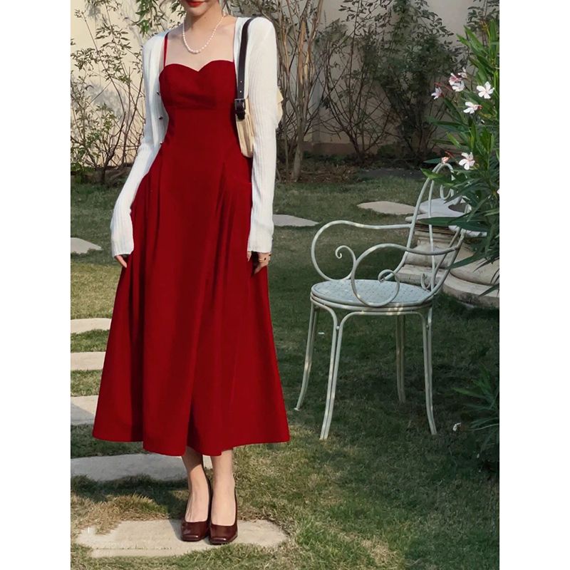 🍒sẵn ml🍒 đầm đỏ nhung 2 dây sang trọng