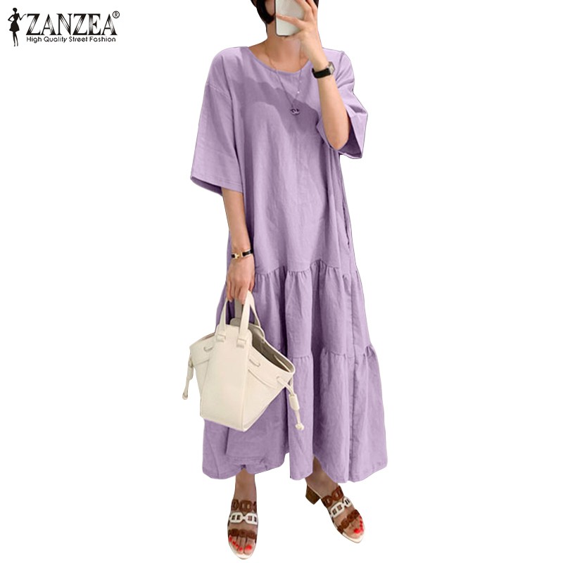 Đầm Maxi ZANZEA Tay Lửng Thời Trang Dành Cho Bạn Nữ