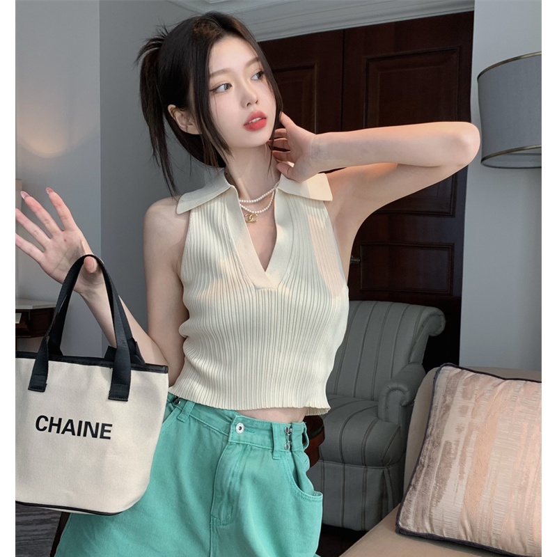 QKOOLE Áo croptop không tay phong cách Hàn Quốc cho nữ