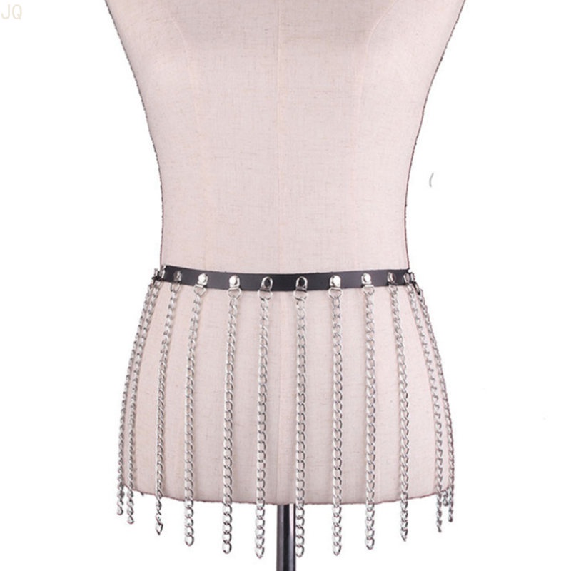 Thắt Lưng Da PU Phối Dây Xích Tua Rua Phong Cách Punk Cá Tính Cho Nữ