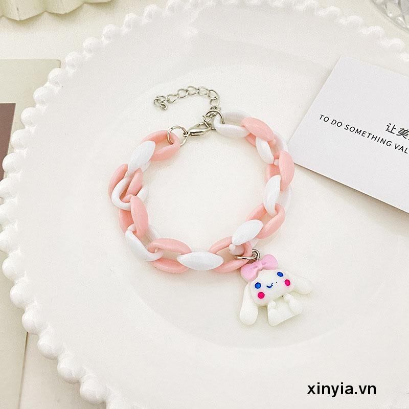 🌺Vòng Tay Dây Bện Mặt Hình Chú Chó Cinnamon Mềm Mại Màu Hồng Xanh Dương Phong Cách Nhật Bản Xinh Xắn