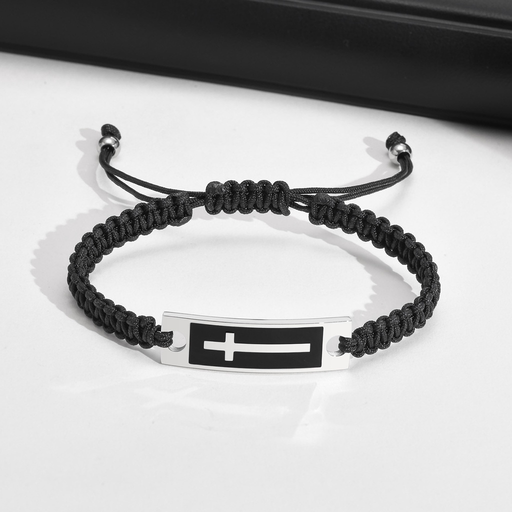 Vòng Tay Dây Bện Nylon Phối Mặt Thánh Giá Bằng Thép Không Gỉ Có Thể Điều Chỉnh Dành Cho Nam