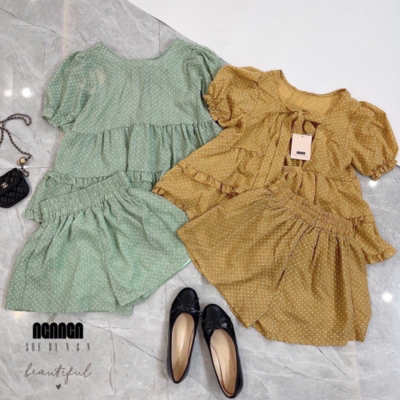 BN160-BỘ ĐŨI BÈO CHẤM BI XANH VÀNG | BigBuy360 - bigbuy360.vn