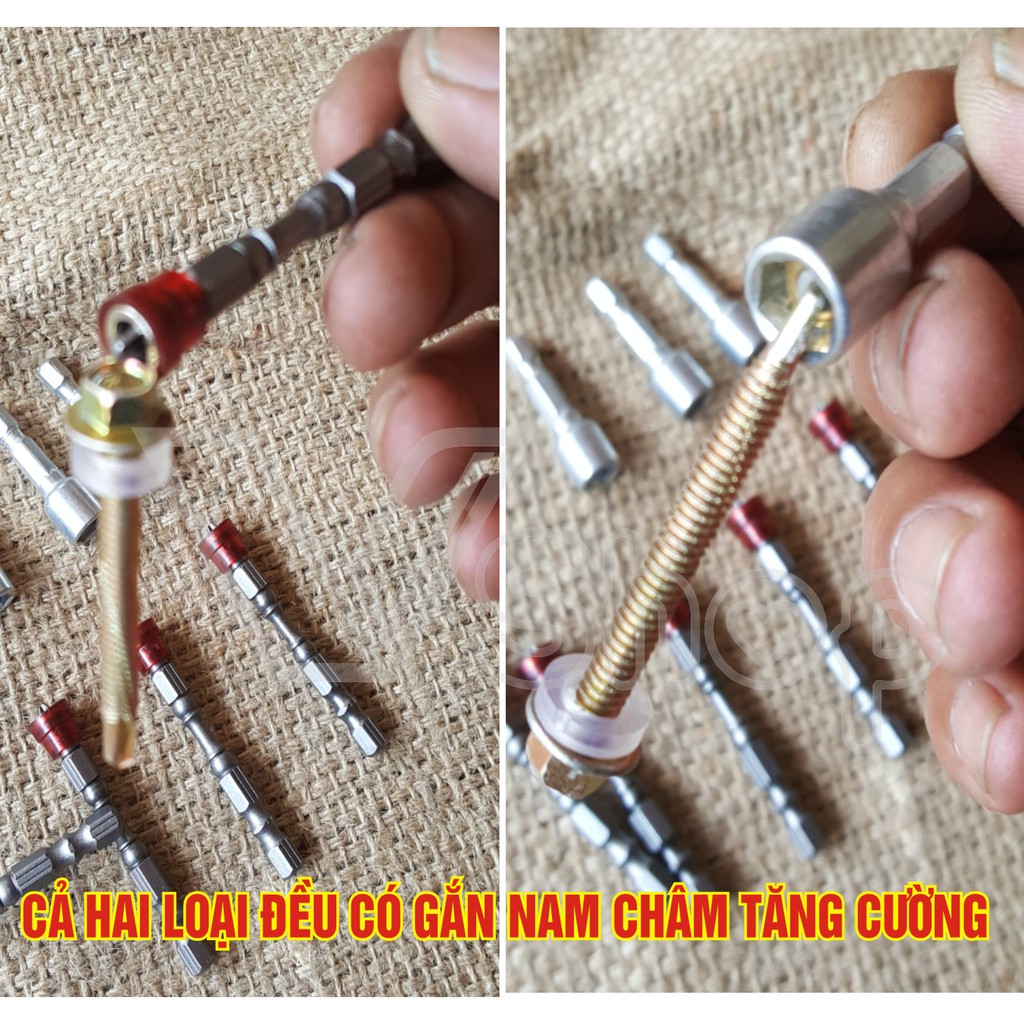 Bộ, 10 đầu bắn vít, có nam châm tăng cường. tặng mũi khoan đa năng