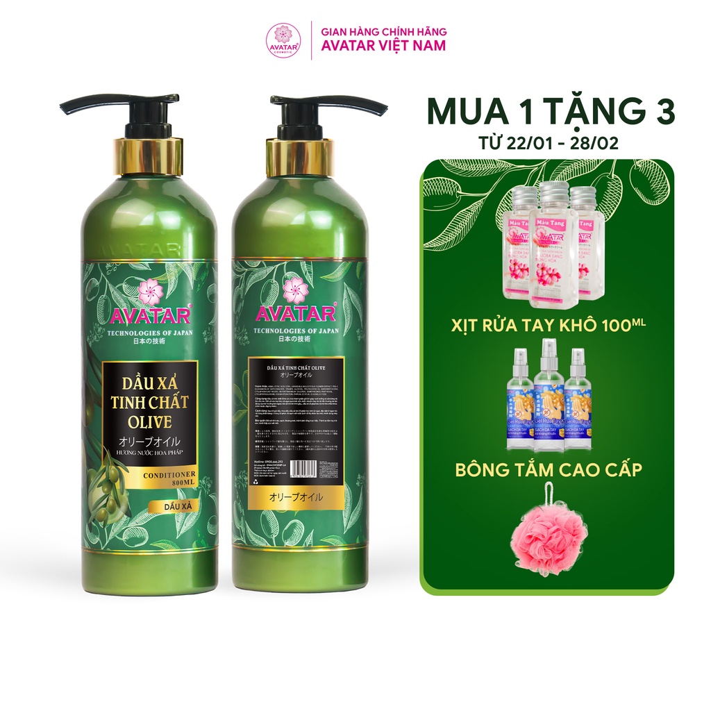 Dầu Xả Avatar Cao Cấp Tinh Chất OLIVE Giúp Tóc Bồng Bềnh Chắc Khỏe 800ml