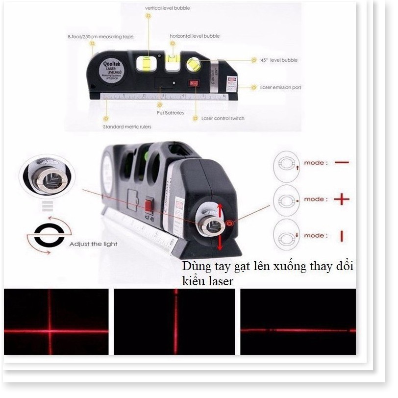 [Free ship từ 150k] Thước ni vô laser đa năng cân bằng kèm thước kéo 2,5m