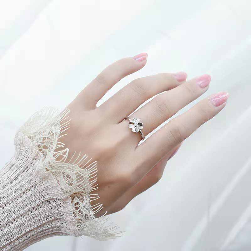 Nhẫn nữ thời trang đơn giản Nhẫn cỏ ba lá may mắn Nhẫn cá tính Nhẫn mở