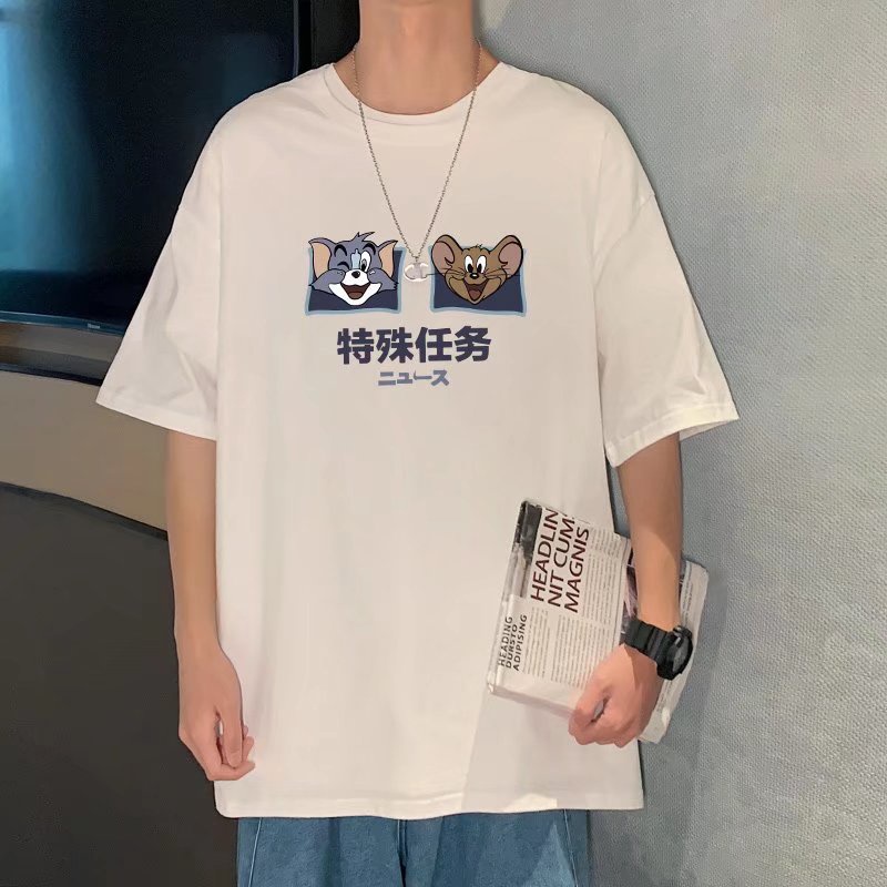Áo Thun Tay Ngắn Dáng Rộng In Họa Tiết Hoạt Hình Phong Cách Hàn Quốc Thời Trang Mùa Hè Cho Nam Và Nữ M-8XL