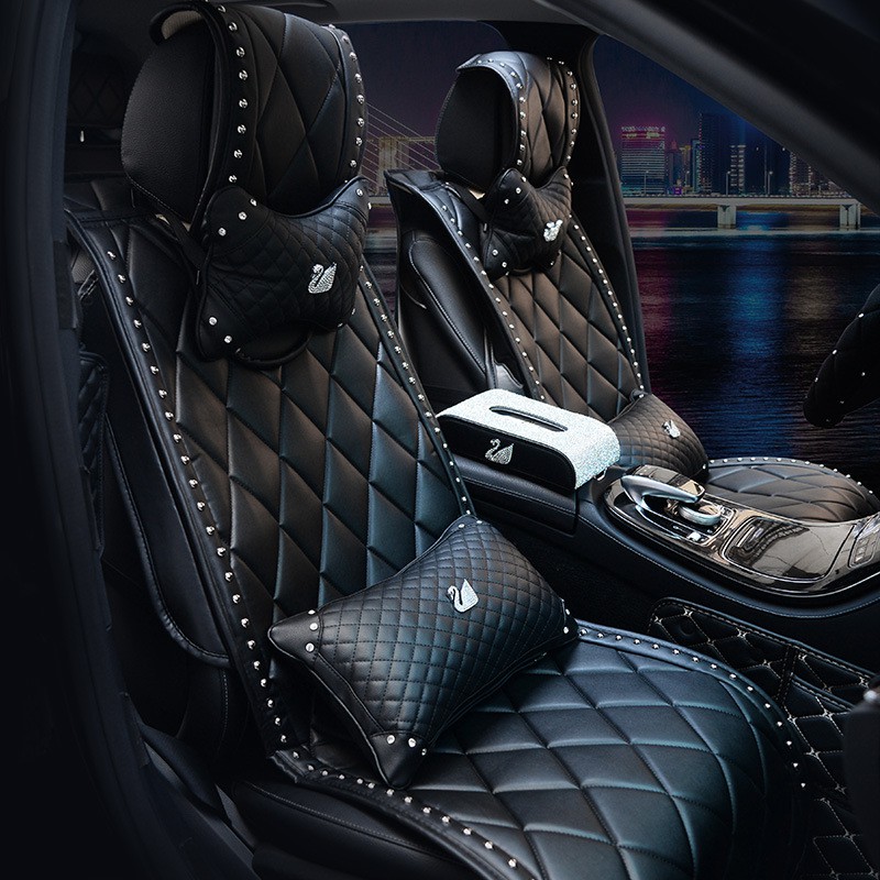 Áo ghế ô tô với kiểu cách sang trọng mẫu đính logo thiên nga và vương miệng phong cách hoàng gia