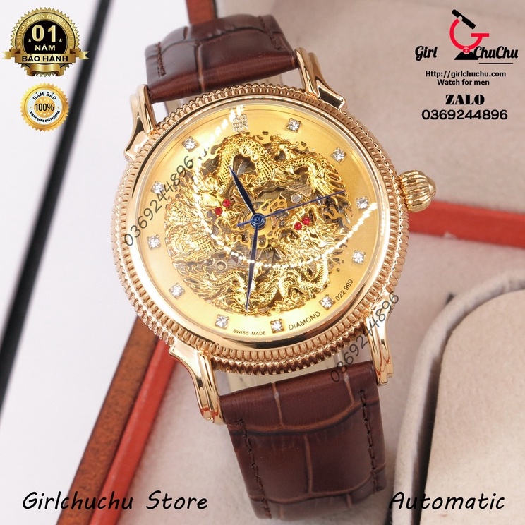 Đồng hồ nam Tevise mặt rồng đôi mạ vàng gold siêu sang trọng, máy chạy cơ tự động, đẳng cấp doanh nhân. phong thủy