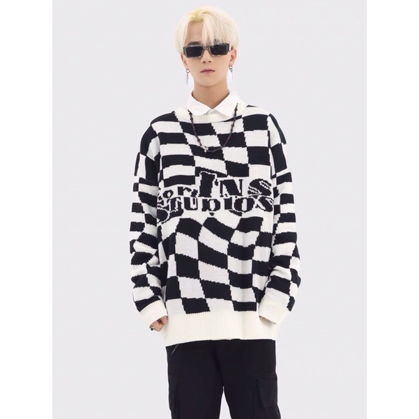 Áo Len Sweater Unisex Instudio Taobao hoạ tiết bàn cờ 3 màu cá tính, streetstyle