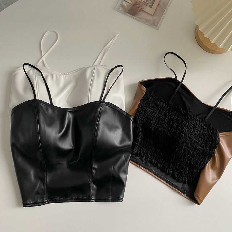 Áo Hai Dây Da PU Có Mút Đệm Ngực Phong Cách Âu Mỹ Quyến Rũ Dành Cho Nữ