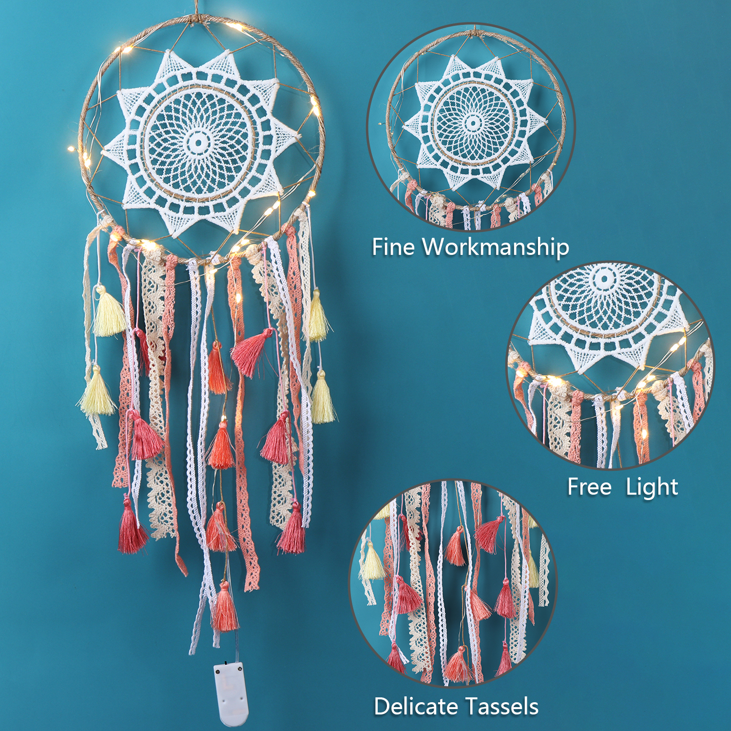 Dream Catcher Có Đèn Led Phối Tua Rua Phong Cách Boho Thời Trang Trang Trí Phòng Ngủ / Làm Quà Tặng