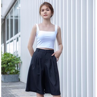 Quần Tây Short Bermuda Ống Rộng Lật Lai Cao Cấp Happy Wear Màu Đen Quyền Lực