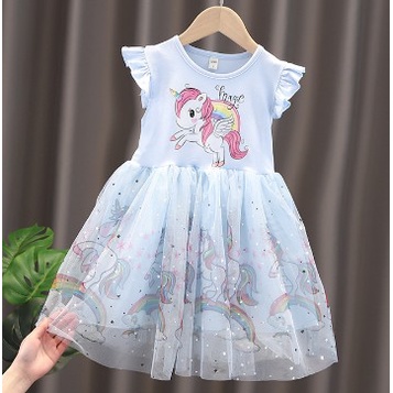 hình kỳ lân đầm công chúa Váy ngắn tay mùa hè cho bé gái Vải tuyn  Váy xinh bé gái 1-8 tuổi