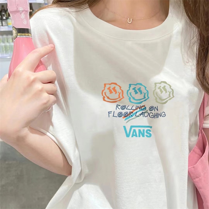 Vans Áo Thun Tay Ngắn In Hình Mặt Cười Thời Trang Cho Cặp Đôi