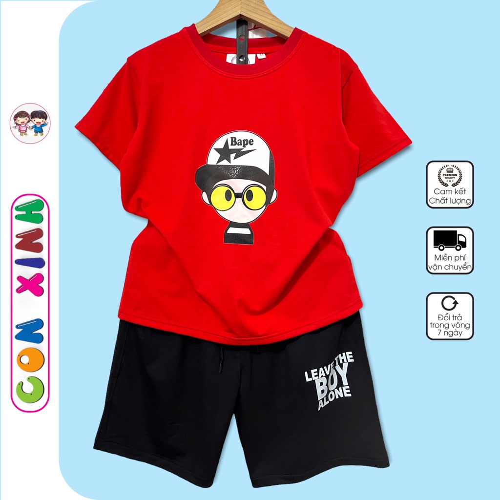 Bộ đồ bé trai Con Xinh cotton hình in Chú bé kính cận,thời trang dành cho trẻ em từ 4 đến 10 tuổi