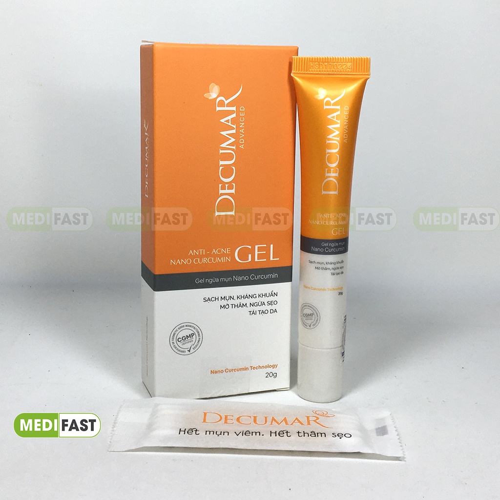 Gel ngừa mụn Decumar Advanced tuýp 20g - kem nghệ từ Nano curcumin - giảm mụn ẩn, trứng cá, sẹo thâm do mụn