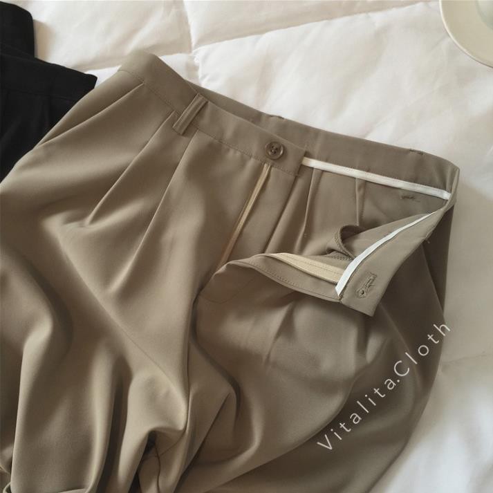 Quần tây ống rộng nữ lưng cao màu Nâu Tây - Quần ống suông mẫu mới chất vải MANGO Mềm - Mỏng - Suông cao cấp | SchoolF | BigBuy360 - bigbuy360.vn