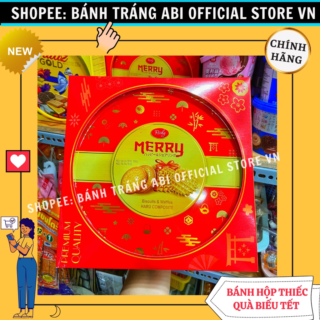 [ QUÀ TẶNG BIẾU TẾT ] HỘP THIẾC BÁNH QUY CÓ NHÂN-QUY BƠ RICHY-RITAZ GOLD  336g sang trọng mẫu đẹp tết mới 2022