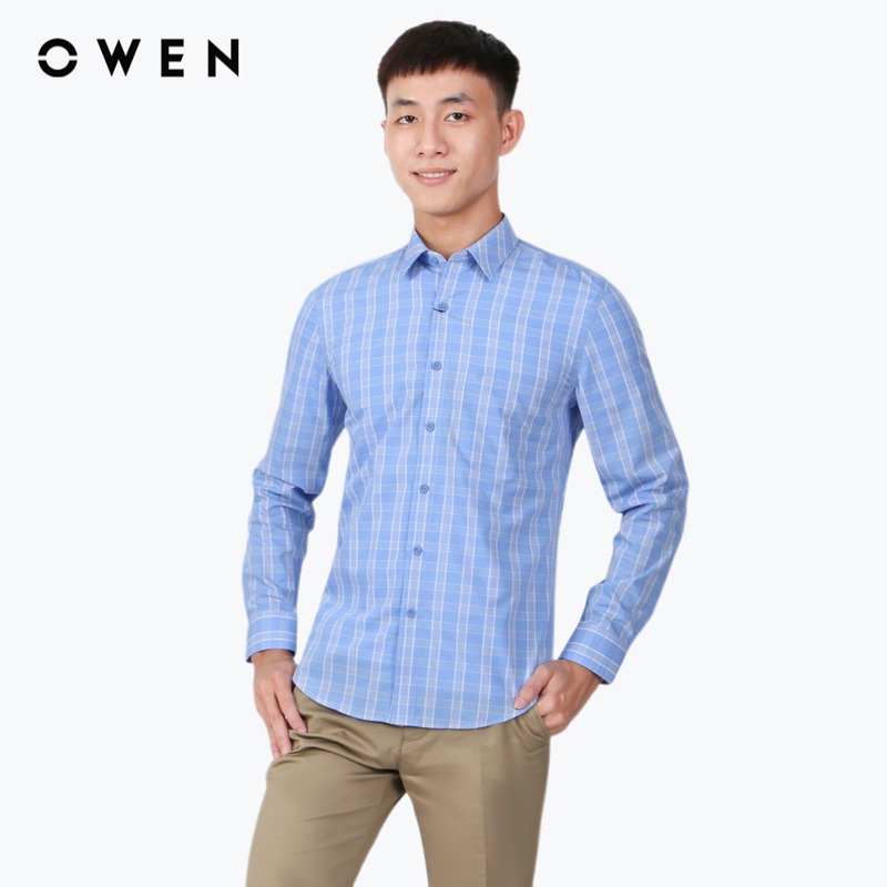 Áo sơ mi dài tay Nam Owen Viscose Regular Fit Xanh - AR23777D