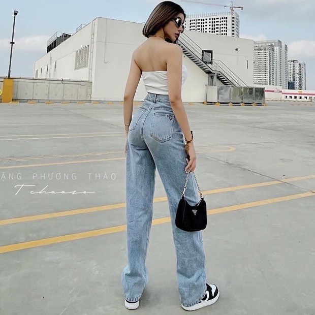 Quần Jeans Ống Rộng In Trái Tim Dọc - Quần Ống Rộng Nữ Dáng Suông Lưng Cao Ulzzang QJ45