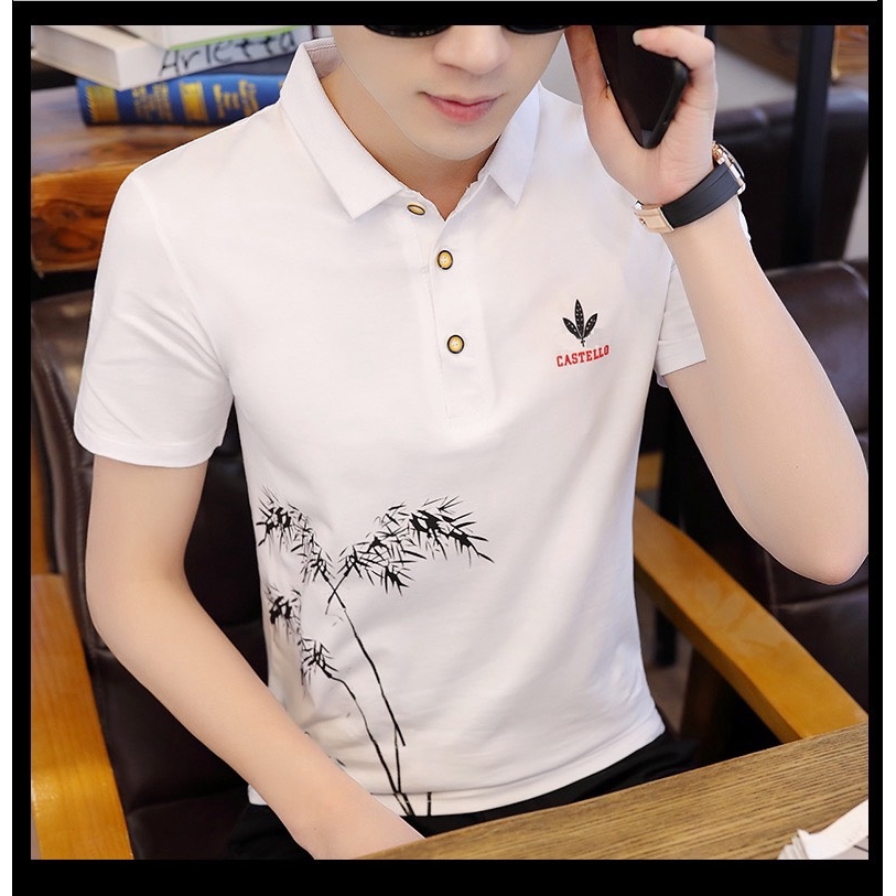 MẪU ÁO THUN NAM TAY NGẮN CỔ BẺ 3 MÀU PHONG CÁCH HÀN QUỐC SANG TRỌNG LỊCH LÃM CÂY TRE THƯ PHÁP