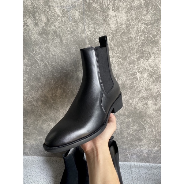 ( Chun thẳng ) Giày Bốt Nam, 4cm Heels Chelsea Boots Da Bò Classic