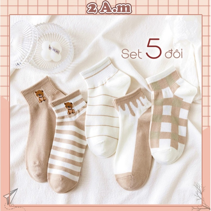 Vớ Nữ Màu Nâu Cổ Ngắn - Tất Vớ Nữ Dễ Thương Thời Trang Hàn Quốc